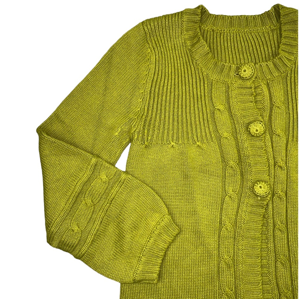 Chartreuse Knit Cardigan Sweater Small Green - Picture 6 of 16